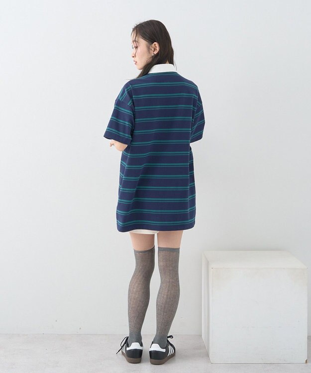 earth music&ecology ボーダールーズラガーシャツ Navy