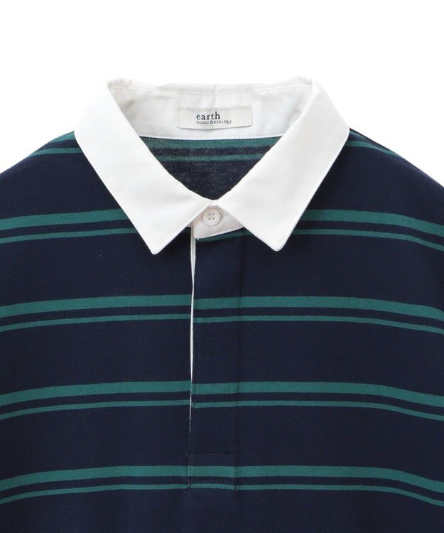 earth music&ecology ボーダールーズラガーシャツ Navy