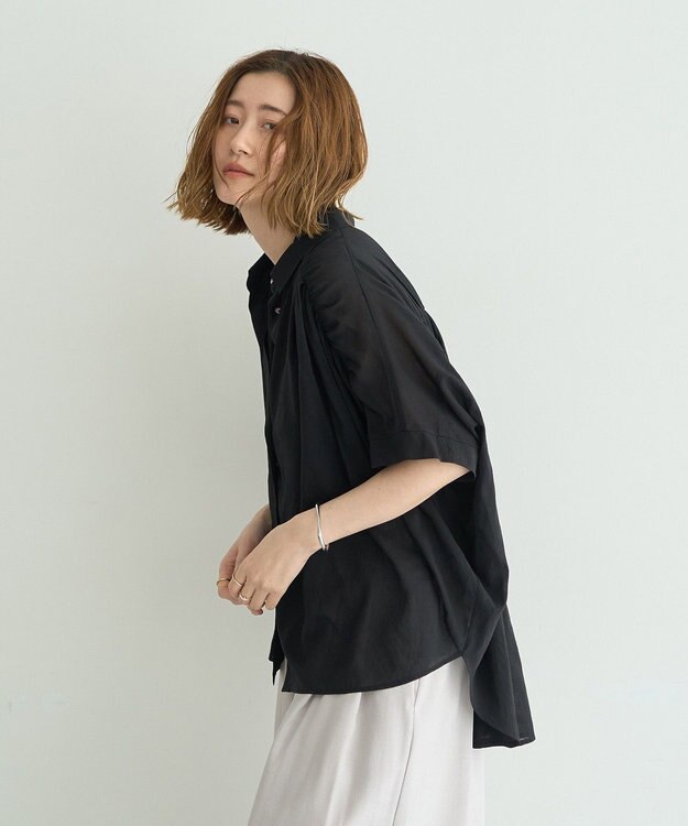 YECCA VECCA 【ドライタッチ】シアーバックギャザーシャツ Black