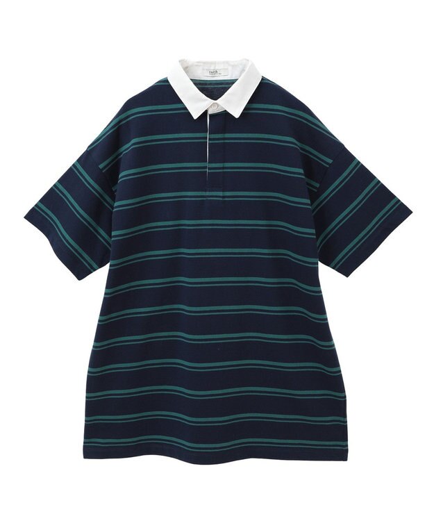earth music&ecology ボーダールーズラガーシャツ Navy