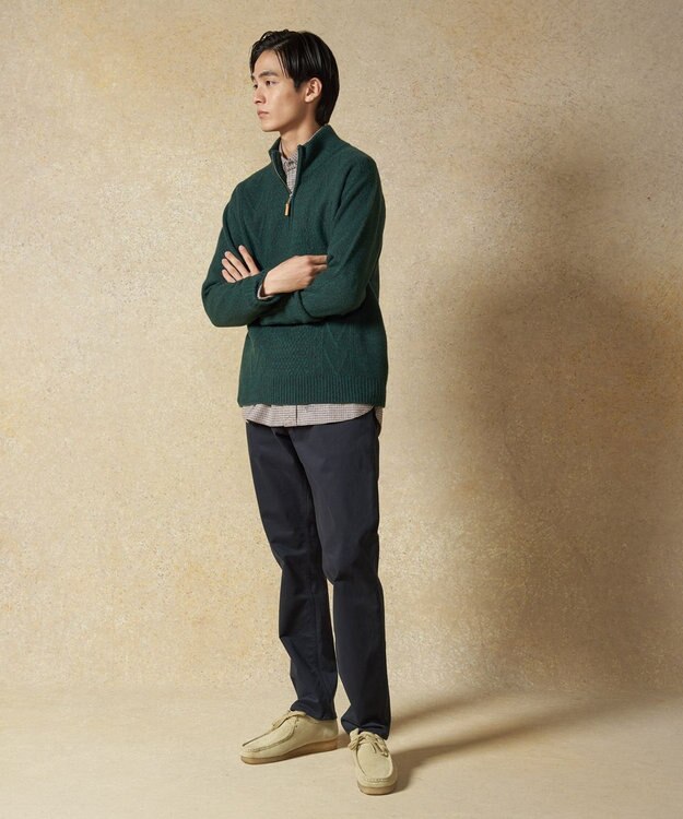 J.PRESS MEN 【Cash Lamb's Wool】ケーブルハーフジップ ニット グリーン系