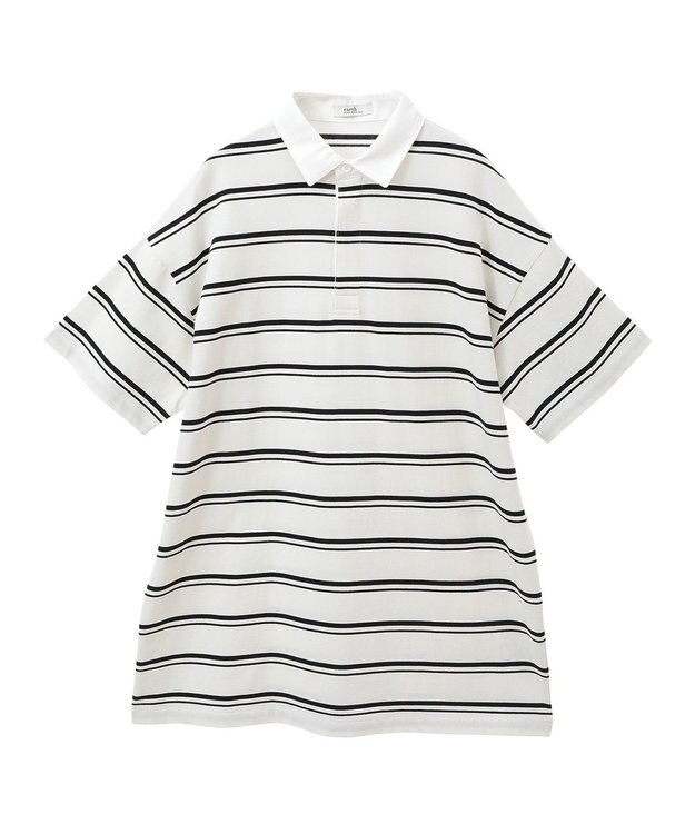 earth music&ecology ボーダールーズラガーシャツ Ivory