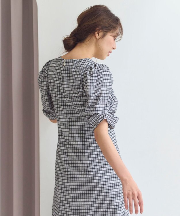 Feroux 【洗える】サッカーチェック ワンピース ブラック系1