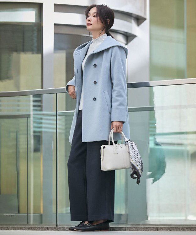 J.PRESS LADIES L ショートビーバー フーデット コート アクアブルー系