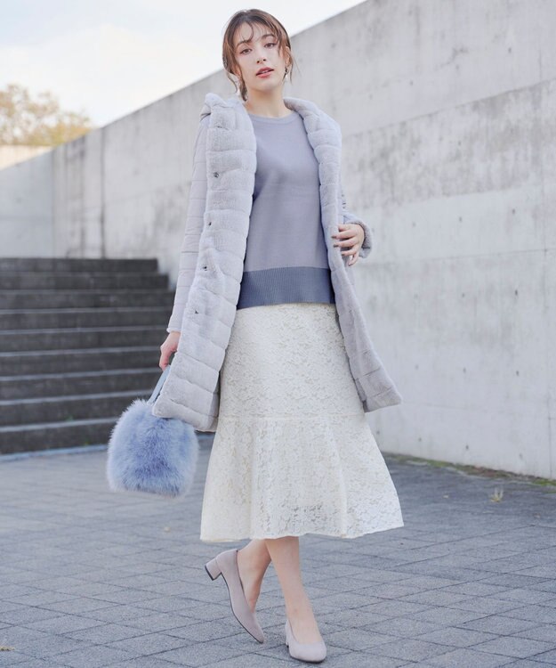 Tiaclasse 【洗える】 配色スリットニットトップス サックス