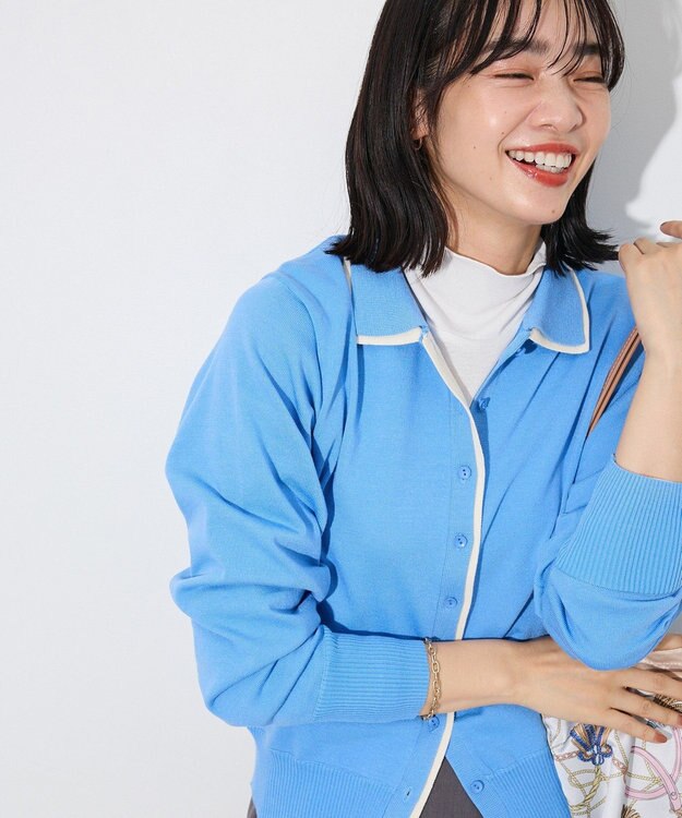 Green Parks ここちニット衿付き配色プルオーバー Blue