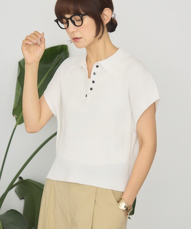 AMERICAN HOLIC フレンチスリーブリブニットポロ Off White