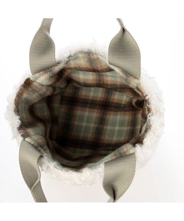 UNBILLION カシュカシュ cachecache / フェイクファー×チェック柄リバーシブルトート アイボリー