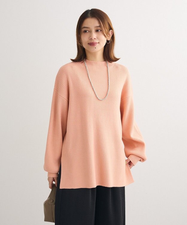 Green Parks 洗えるボトルネックリブニットプルオーバー Pink