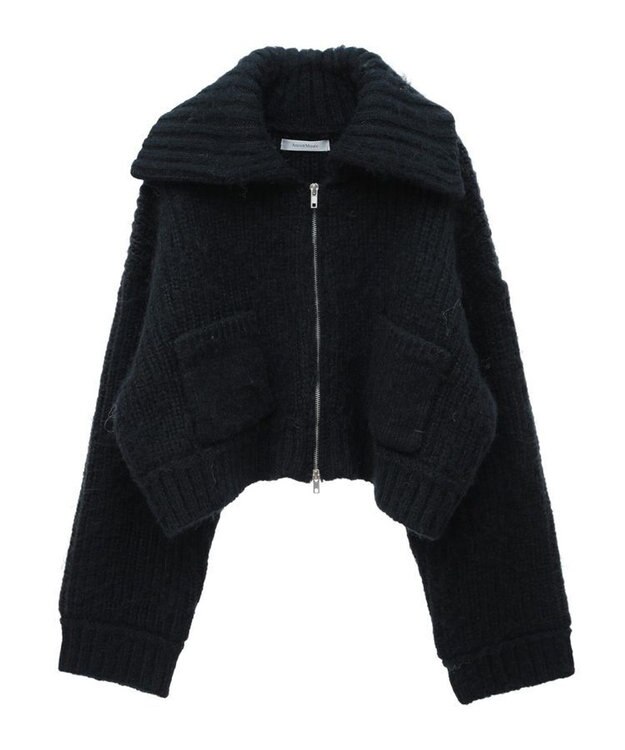 Green Parks フロントジップビックカラーニットブルゾン Navy