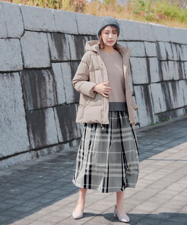 Tiaclasse 【洗える】 配色スリットニットトップス グレージュ