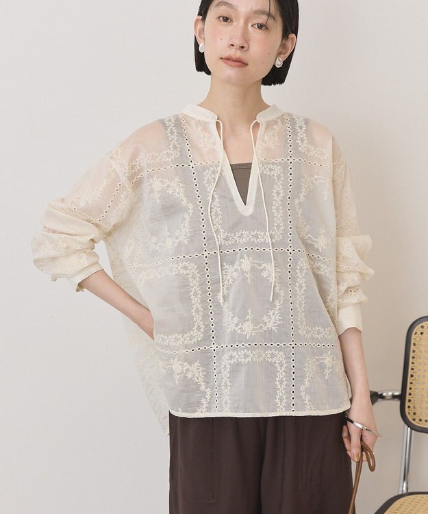 AMERICAN HOLIC スキッパーレースブラウス Off White