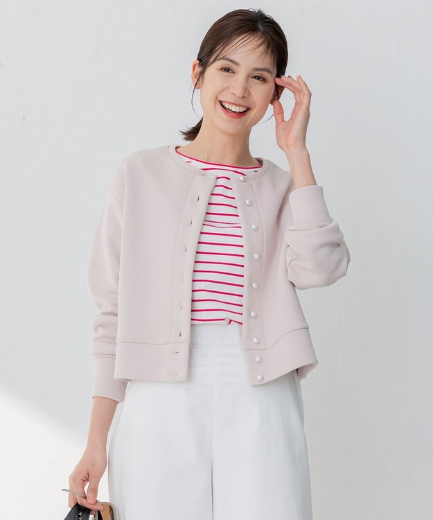 組曲 S 【パールボタン付き】ダンボールジャージー カーディガン ローズ系