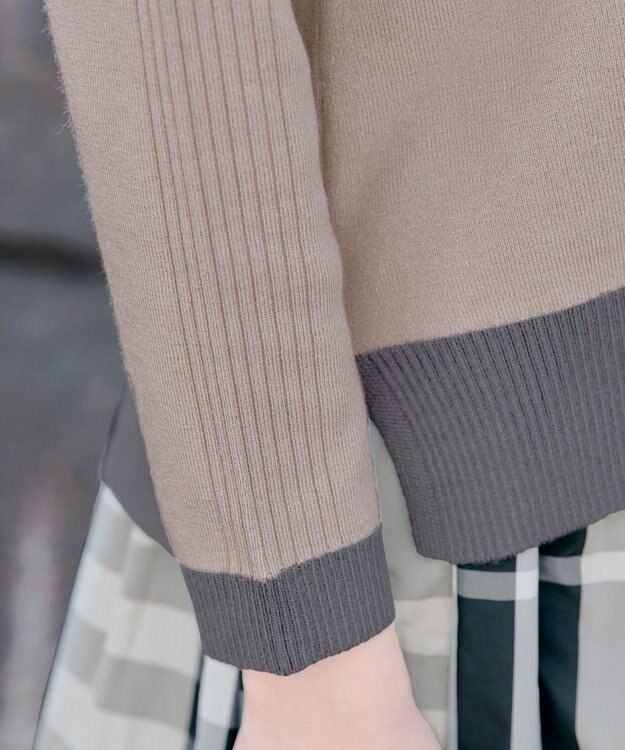 Tiaclasse 【洗える】 配色スリットニットトップス グレージュ