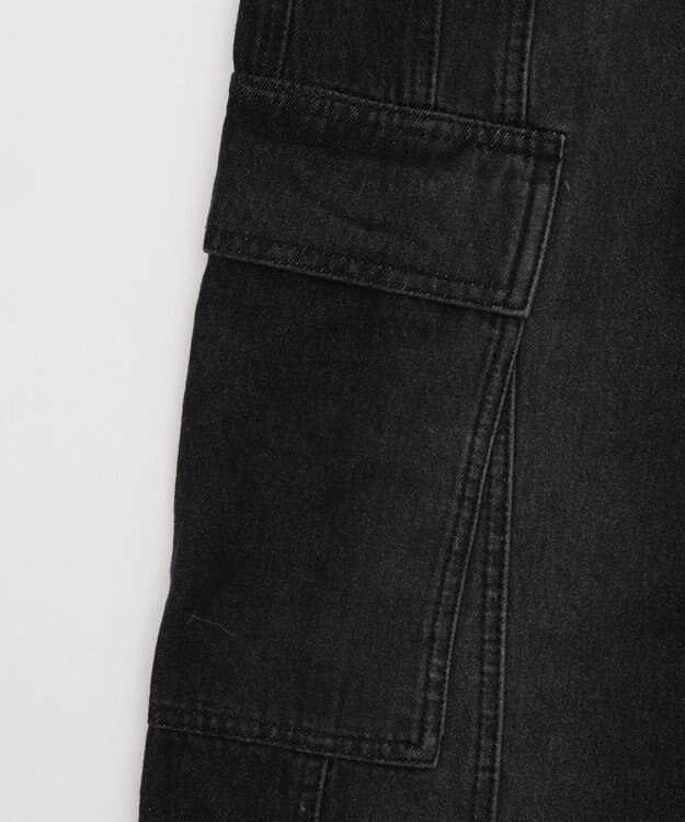 WEGO 【SMLサイズ展開/ウエスト紐】イージー3Dバレルレッグデニムカーゴパンツ デニムブラックソノタ