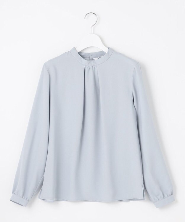 J.PRESS LADIES L 【洗える】ヌーディスバックサテン スタンドカラー ブラウス サックスブルー系