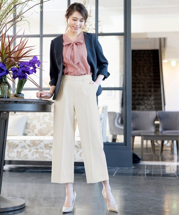 Tiaclasse L 【新色追加・洗える】センタープレスワイドパンツ アイボリー