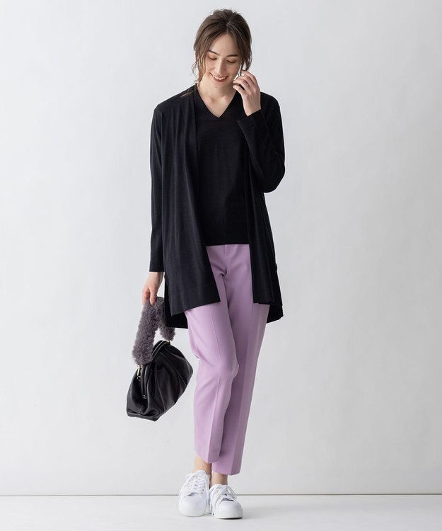 自由区 【洗える/Sサイズ有】カシミヤシルクブレンド ニットカーディガン ブラック系