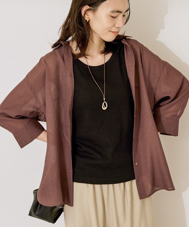 AMERICAN HOLIC シアーボイルレギュラー7分袖シャツ Chocolat