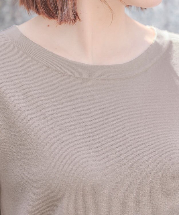 Tiaclasse 【洗える】 配色スリットニットトップス グレージュ