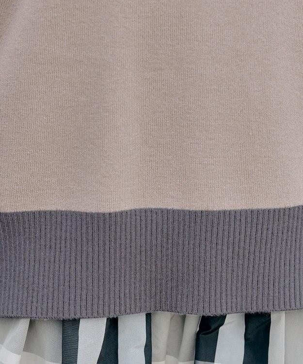 Tiaclasse 【洗える】 配色スリットニットトップス グレージュ