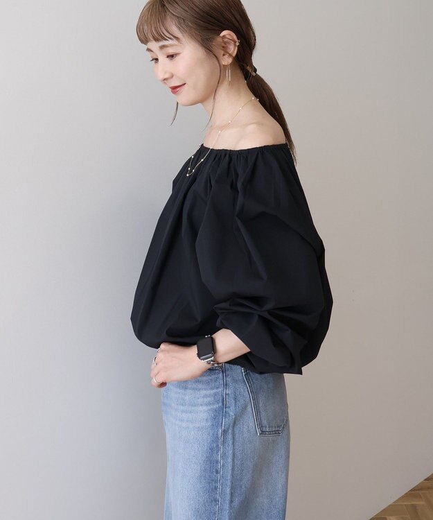 AMERICAN HOLIC イージーケアオフショルダーギャザーブラウス Black