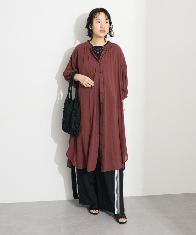 CRAFT STANDARD BOUTIQUE ヴィンテージボイル袖シャーリングワンピース Brown