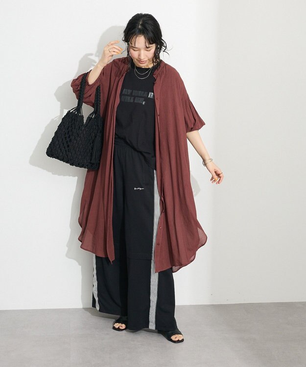 CRAFT STANDARD BOUTIQUE ヴィンテージボイル袖シャーリングワンピース Brown