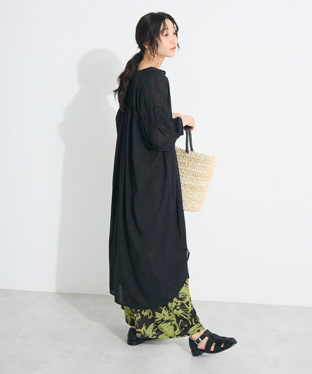 CRAFT STANDARD BOUTIQUE ヴィンテージボイル袖シャーリングワンピース Black