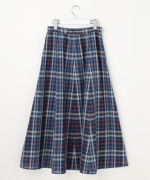 J.PRESS LADIES S コットンリネン Light マドラスチェック フレア スカート ネイビー系