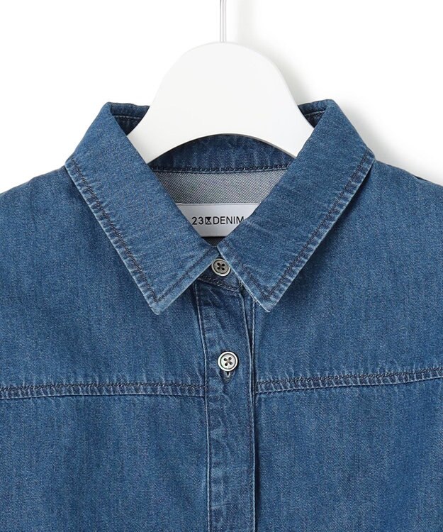 23区 【Oggi3月号掲載/洗える】ライトダンガリー クロップド ボリュームスリーブ シャツ インディゴ