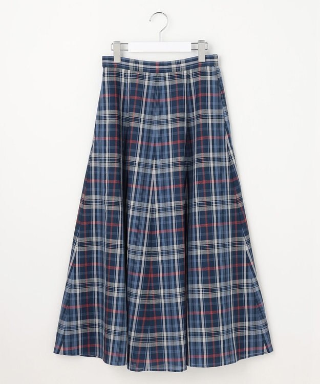 J.PRESS LADIES S コットンリネン Light マドラスチェック フレア スカート ネイビー系
