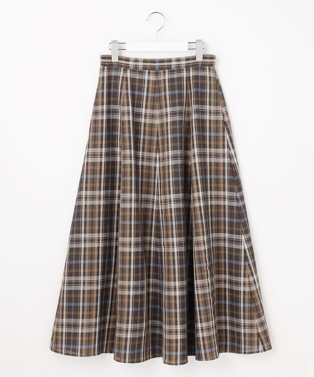 J.PRESS LADIES S コットンリネン Light マドラスチェック フレア スカート ブラウン系
