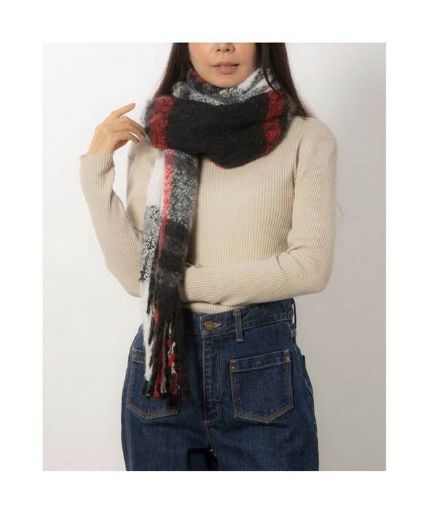 UNBILLION カシュネ cache nez / 太フリンジハーフチェックストール ブラック