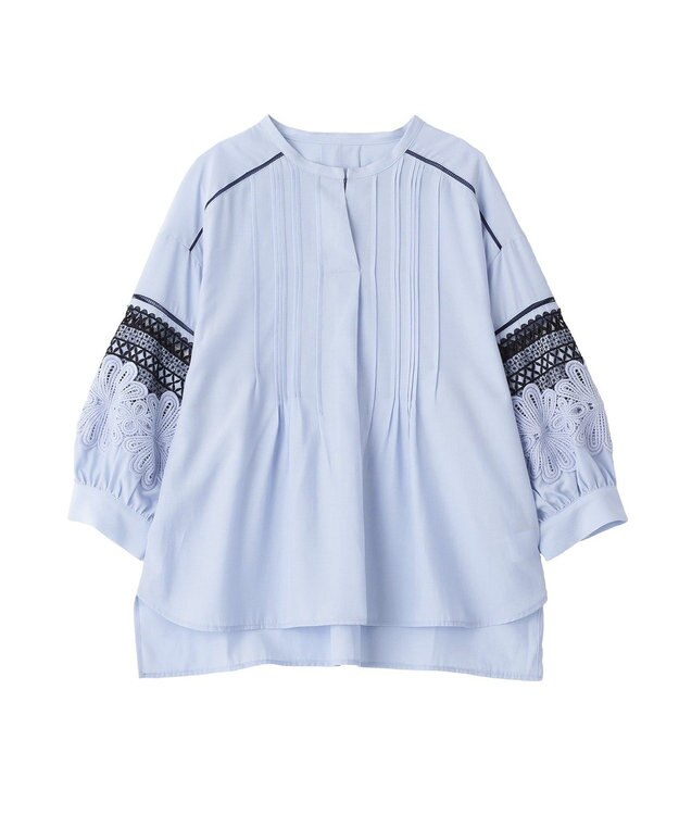 YECCA VECCA レース切替スキッパーブラウス Blue