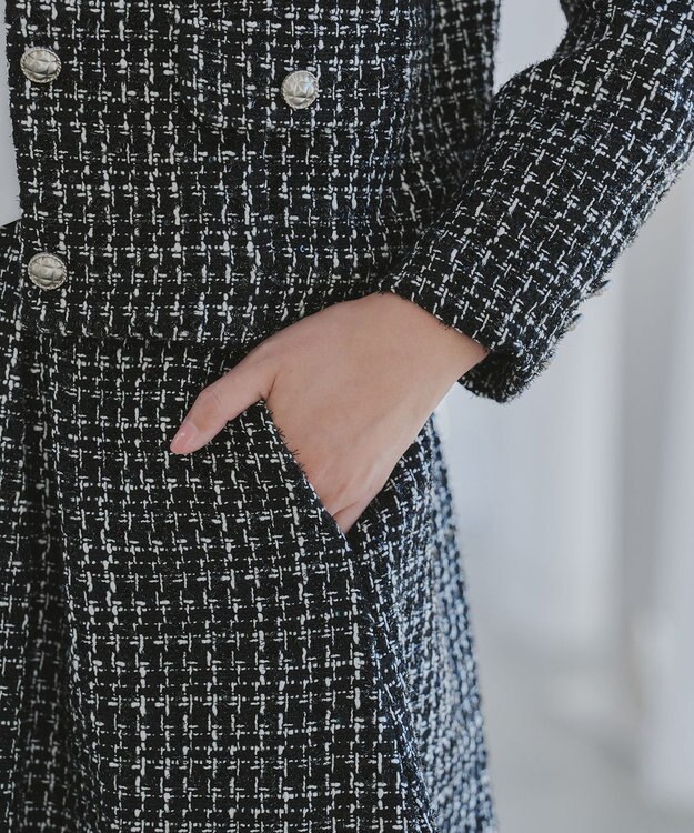 Tiaclasse 【洗える】ツイードタックフレアスカート ブラック