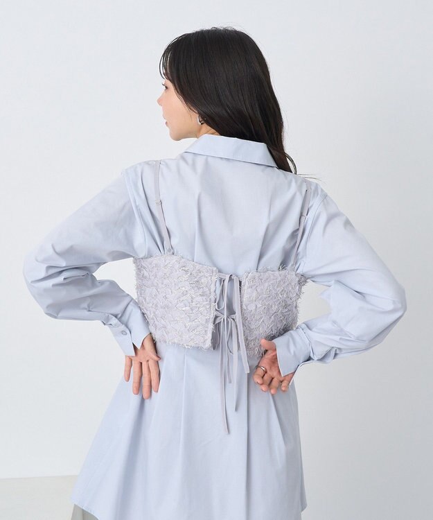 earth music&ecology フリンジミックスチュールビスチェ Light Gray