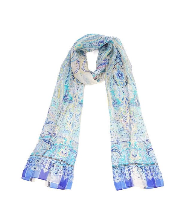 Marca ＜洗えるシルク＞【Marcaオリジナル】カシミール50 ウォッシャブルシルクローン ロングスカーフ アイボリー×サックス