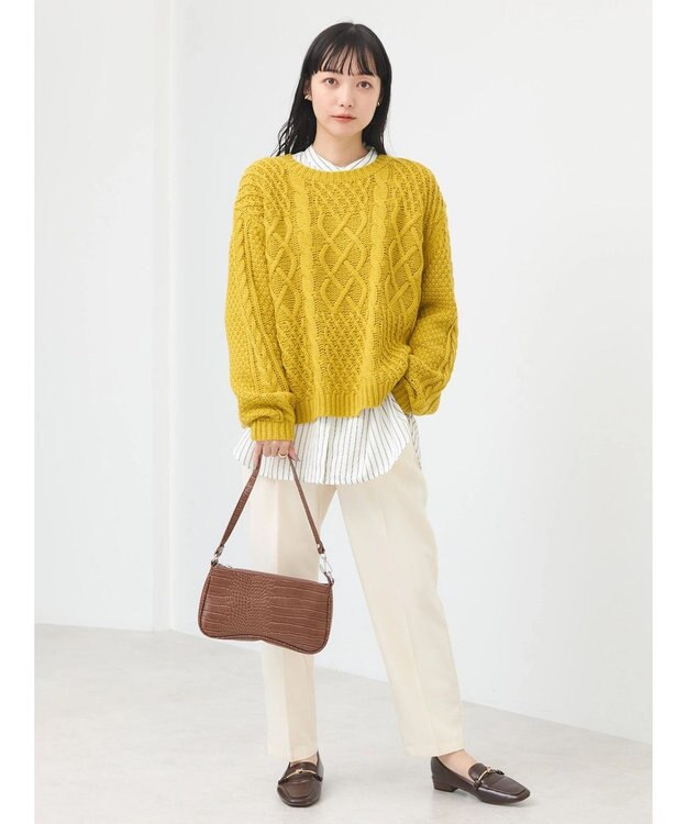 earth music&ecology ウォッシャブルケーブルプルオーバー Mustard