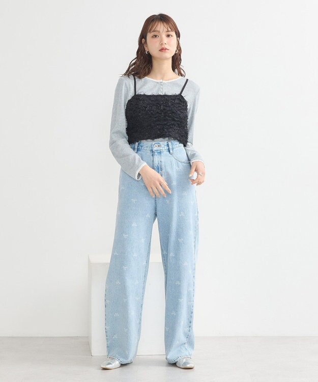 earth music&ecology フリンジミックスチュールビスチェ Black