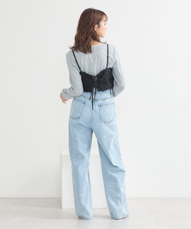 earth music&ecology フリンジミックスチュールビスチェ Black