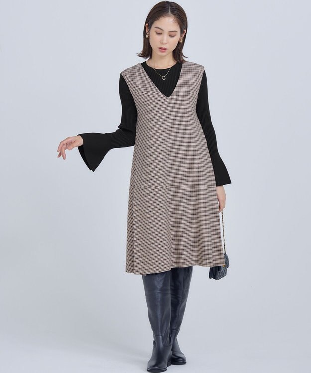 組曲 【WEB限定】ELENAフレアスリーブ リブニット ブラック系