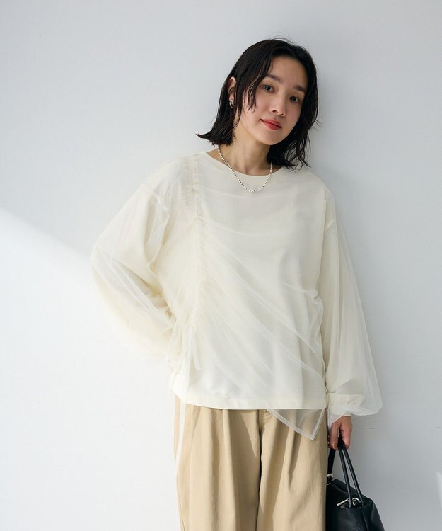 Green Parks シャーリングチュールドッキングプルオーバー Ecru