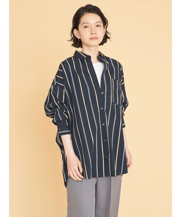 AMERICAN HOLIC ドビーストライプシャツチュニック Stripe Navy