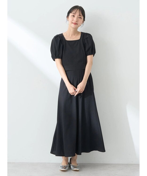 earth music&ecology ＳＥＴ２点バックリボンブラウス＋フレアスカート Black