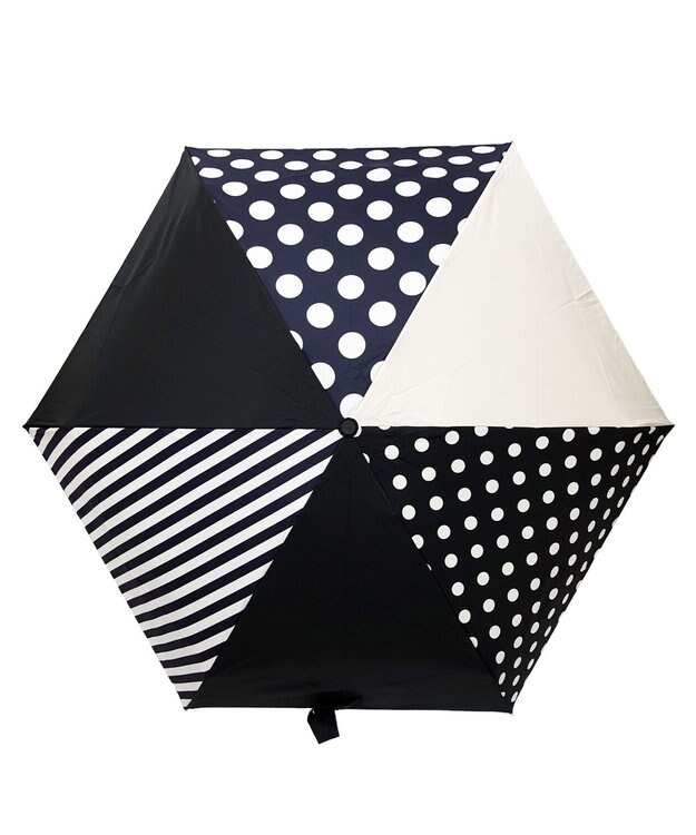 +RING プラスリング レディース向け 晴雨兼用 折傘 BLK/DOT T1335 黒
