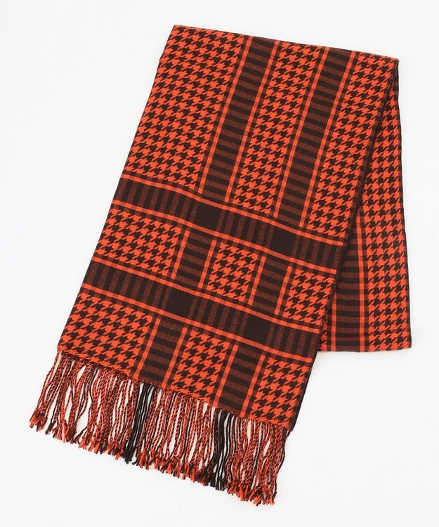 ICB コンビネーションチェックカシミヤ ストール バーントブラウン×シナバー系