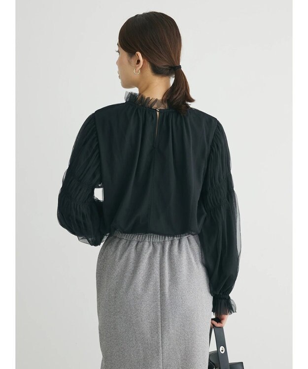 Green Parks ・ＥＬＥＮＣＡＲＥ　ＤＵＥ　チュールハイネックブラウス Black
