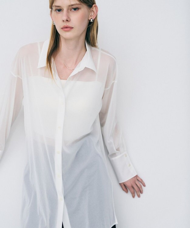 uncrave トリコットシフォン ロングシャツ オフ