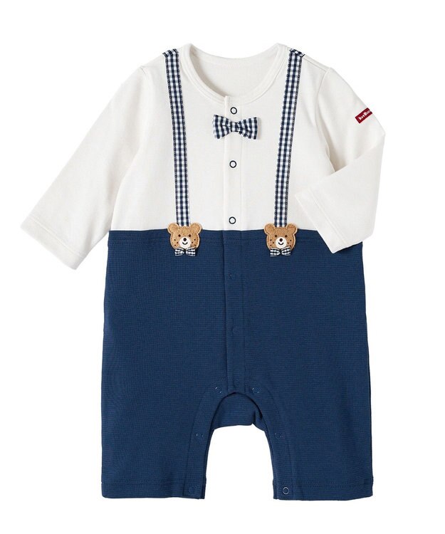 MIKI HOUSE HOT BISCUITS 【70-80cm】蝶ネクタイ＆サスペンダー 7分丈カバーオール 白